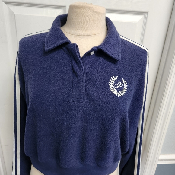Victoria's Secret PINK Womens Fleece Cropped Polo Sweatshirt.Midnight Navy - Picture 2 of 12